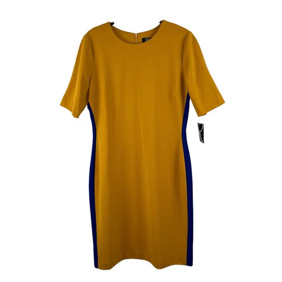 Kasper Short Sleeve Knit Colorblock Sheath Midi Dress Mustard Combo XXL NWT - Picture 3 of 14